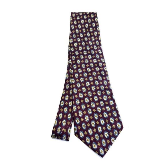 Burberry London Red Brown Beige Silk Tie Woven Short Geometric - Picture 7 of 7